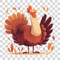Happy Turkey Surrounded by Autumn Leaves in Bright Colors