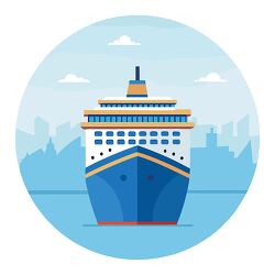 cruise ship front view with city skyline illustration