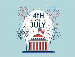 Fourth of July patriotic badge with stars and monument