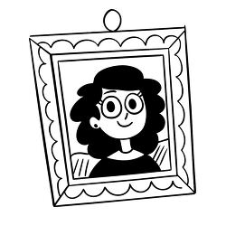 framed cartoon portrait of smiling woman with earrings