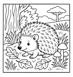 Hedgehog in its natural habitant coloring page