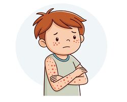 sad boy with rash on arms